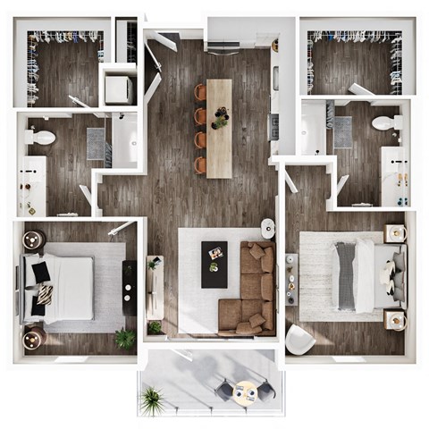 Floor plan for 2 beds, 2 baths, 1213 sqft